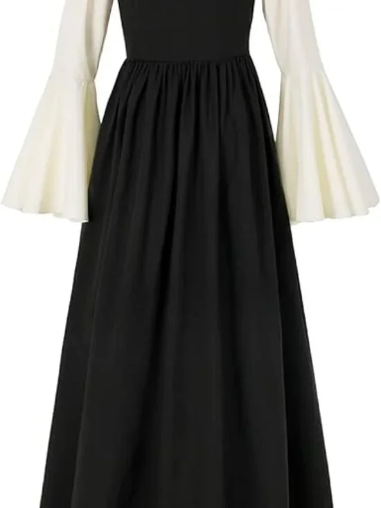 lifpoivake Women's Medieval Renaissance Retro Dress Casual Off Shoulder Flare - Picture 2 of 7